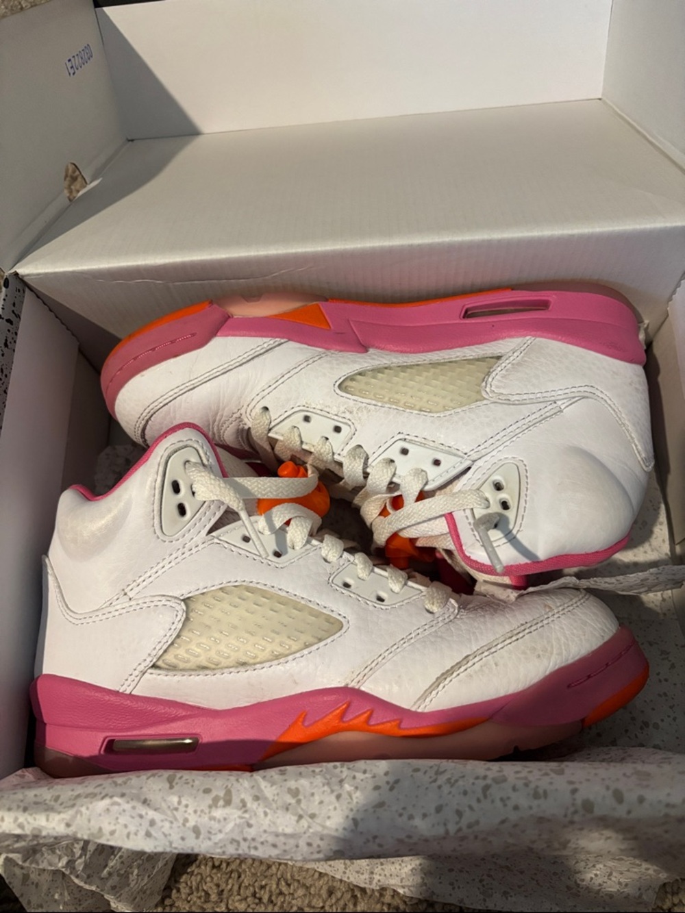 Jordan Air Retro 5 in White, Pink and Orange